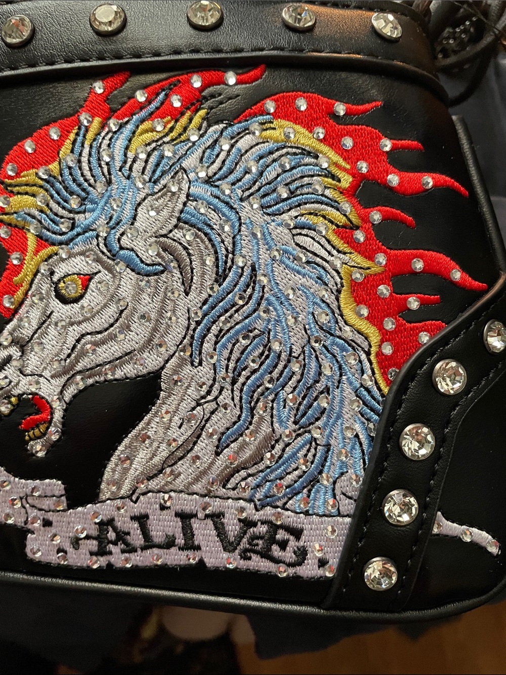 Ed Hardy Black Shoulder Bag Dead Alive Sequin Unicorns - Picture 5 of 6